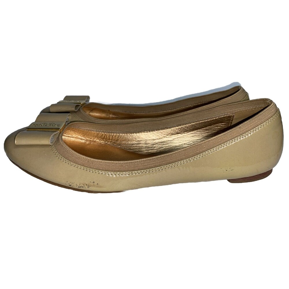 Kate Spade New York Patent Leather Ballet Flats Tan Bow Slip On Shoes 8.5 M - Picture 6 of 13